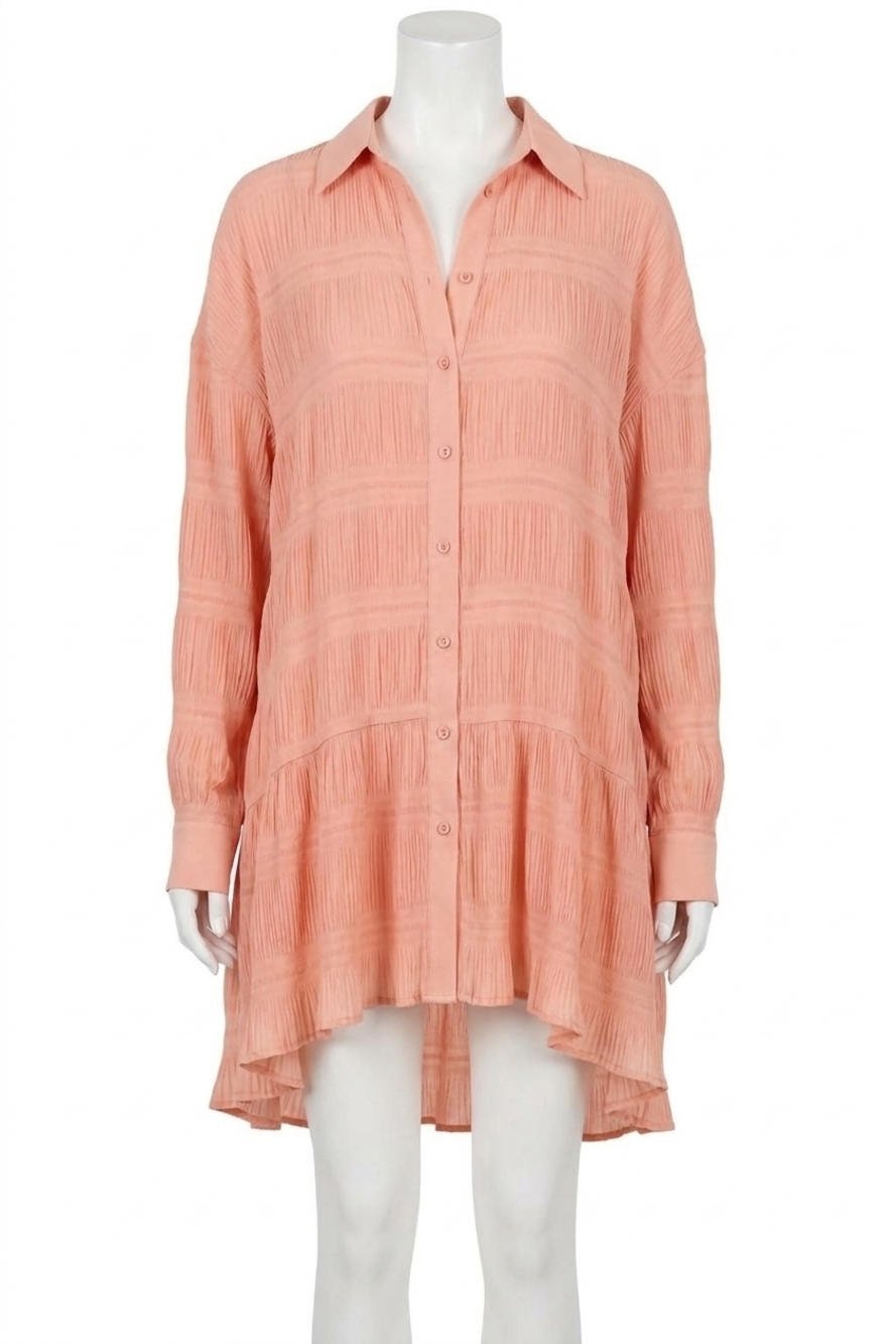 NEW LALAVON rebecca chiffon textured shirt mini dress in peach